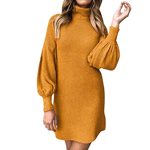 Pulloverkleid Damen Business Women Longpullover Minikleid Tunika Kleid Lang Elegant Sexy Freizeitkleid Winterkleid Strickkleid Damenkleid Orange M von SKFLABOOF