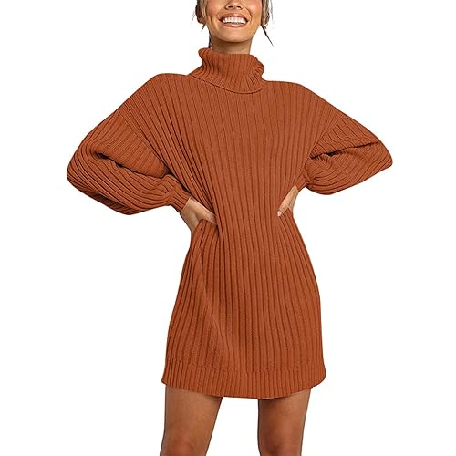 Pulloverkleid Damen Women Aesthetic Strickkleid Herbstkleid Kleid Mit Ärmel Festlich Langarm Business Freizeitkleid Longpullover Pulloverkleid Tunikakleid Orange XL von SKFLABOOF