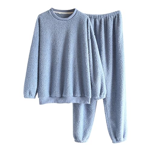 Pyjama Damen Warmer Hausanzug Frottee Schlafanzug Elegant Homewear Kuschelig Nachtwäsche Flanell Pyjama Blau M von SKFLABOOF