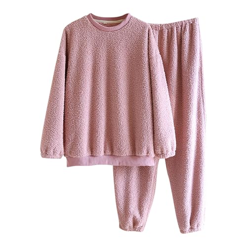 Pyjama Damen Warmer Hausanzug Frottee Schlafanzug Elegant Homewear Kuschelig Nachtwäsche Flanell Pyjama Rosa L von SKFLABOOF