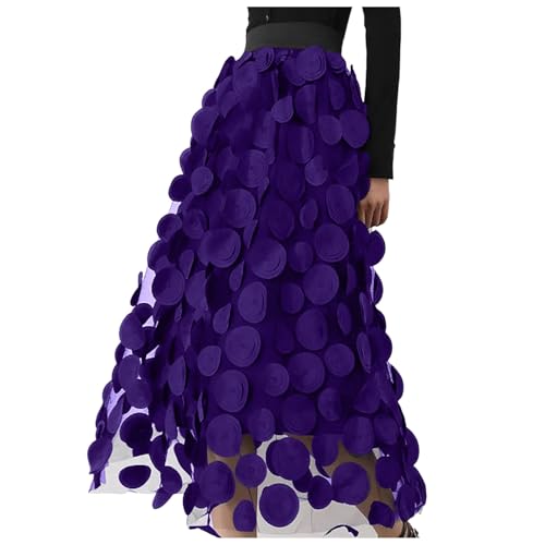 Rock Damen Lang Tüllrock 3D Polka Dot Faltenrock Vintage A-Linie Rock Midi Rock Hohe Taille Hochzeitsfeier Lang Rock Lila XXL Rock Damen Lang Tüllrock 3D Polka Dot Faltenrock Vintage A-Linie Rock Midi Rock Hohe Taille Hochzeitsfeier Lang Rock Lila XXL von SKFLABOOF