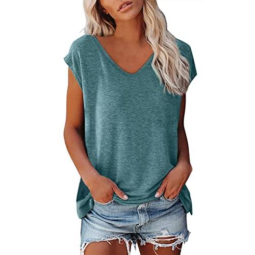 SKFLABOOF Bluse Damen Elegant Bluse Ärmellose Oversize Tshirt Sale T-Shirt Sommer Klamotten Shirt Oberteile V Ausschnitt Bequem Boho Tops Longshirts Longshirt von SKFLABOOF