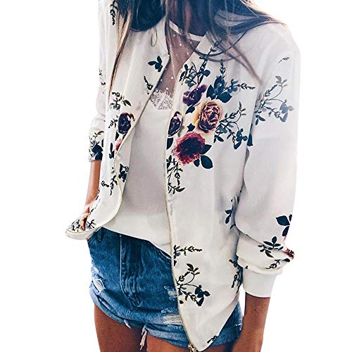 SKFLABOOF College Jacke Damen Jacke Dünne Kurze Jacket Leichte Frühlingsjacke Stehkragen Blumenmuster Bomberjacke Damenjacken Langarm Grün Sommerjacke Mantel Blusenjacke von SKFLABOOF