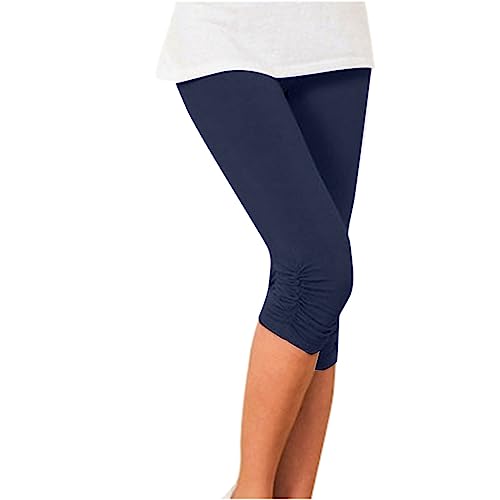 SKFLABOOF Damen Leggings 3/4 | Kurze Laufhose Sommer Outfit Frauen Knielange Yoga Fitness Joggen Sports Gymnastikhose Lang Waist Capri Kompressionsleggings Sport Hose Stretch (Marineblau, M) von SKFLABOOF