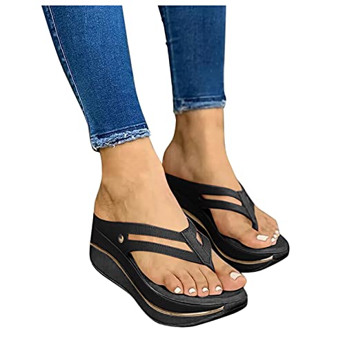 SKFLABOOF Damen-Zehentrenner Leder Strand Flip Flops Zehentrenner Römersandalen Elegant Slingback Orthopädische Slides Sandalen Sports Mit Absatz Schuhe Schwarz Sommerschuhe Wedges 38 Pumps Slatschen von SKFLABOOF