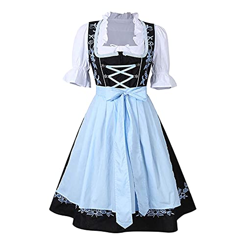 SKFLABOOF Dirndl Damen Blau Trachten Blau Midi Drindl Costume Kurz Trachtenmode Diendl Dress Dirndlkleid Lang Grosse Grössen Dirdl Dirndl fã¼r Grau Gr 46 Trachtenkleid Dirndel von SKFLABOOF