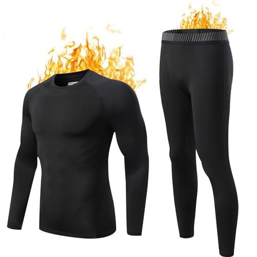 Funktionsunterwäsche Herren Lang Thermoshirt Activewear 2 Teilig Set Thermohose Übergröße Skihose Thermo Unterwäsche Schwarz L von SKFLABOOF