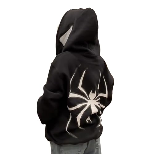 SKFLABOOF Herren Damen Vintage Zipper Hoodie Spider Print Jacke, Men Grunge Stussy Streetwear Klamotten Y2k Aesthetic Clothes von SKFLABOOF