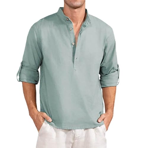 Langarmshirt Herren Leichtes Sommerhemd Freizeithemd Tunika Leichtes Männer Baumwollhemd Hemden Casual Leinen Sommer Sommerhemd Fischerhemd Leinen-Outfit Grün 3XL Langarmshirt Herren Leichtes Sommerhemd Freizeithemd Tunika Leichtes Männer Baumwollhemd Hemden Casual Leinen Sommer Sommerhemd Fischerhemd Leinen-Outfit Grün 3XL von SKFLABOOF