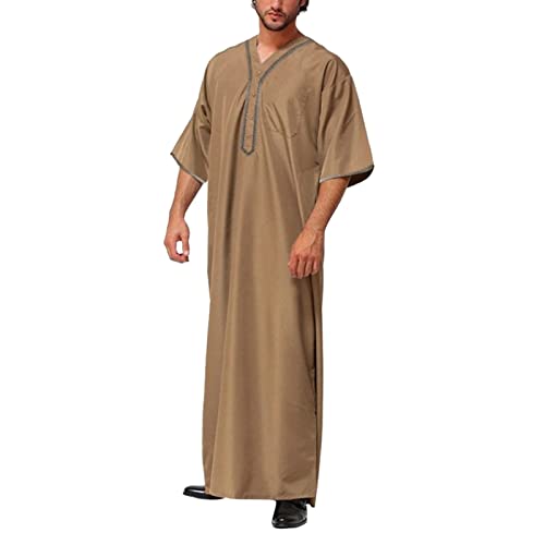 SKFLABOOF Muslimische Kleider Herren Gebetskleidung für Männer Muslim Kaftan Abaya Herren Dubai Robe Mittlerer Osten Ethnisch Kandoura Saudi Stil Dishdasha Araber Thobe Arabische Kleidung von SKFLABOOF
