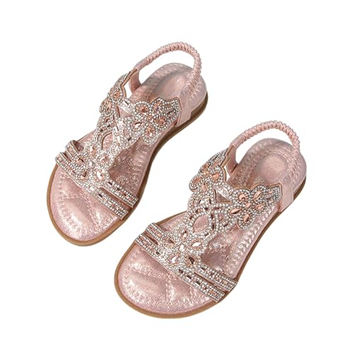 SKFLABOOF Sandalen Damen Sommer Elegant - Flache Böhmischer T-Riemen Frauen Sandalen Weichen Sohlen Sommerschuhe Glitzer Flip Flops Gummiband Slingback Mädchen Strandschuhe 001j Rosa Mädchen, 30 von SKFLABOOF