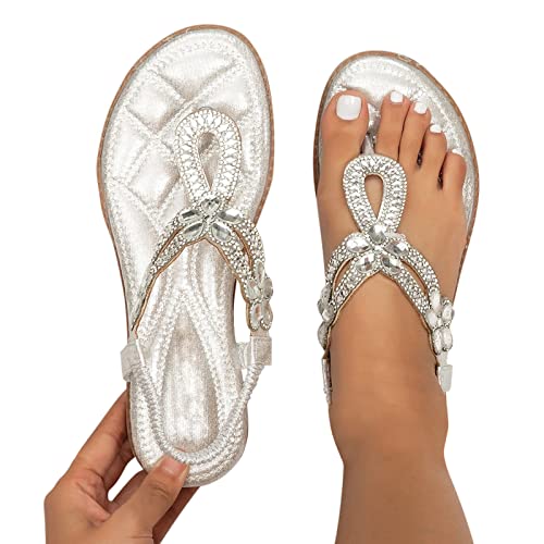 SKFLABOOF Sandalen Schwarz Damen Sandalen Flach Outdoor Zehentrenner Weite H Schuhe Plateau Sommer Flip Flops Sandallen Festlich Strass Trekkingsandalen Outdoorsandalen Sandaletten von SKFLABOOF