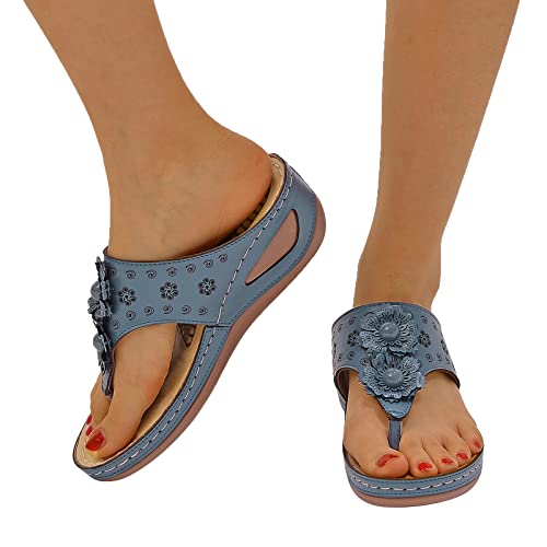 SKFLABOOF Sandalen & Slides Für Damen Sommer Sports Flip Flops Zehentrenner Römersandalen Outdoor Schwarz Orthopädische Hausschuhe Flip-Flops Plateau Strand Schuhe Leder 38 Blaue Pantoffeln Pumps von SKFLABOOF