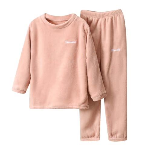 SKFLABOOF Schlafanzug Mädchen Jungen Komfortabel Weihnachts Pyjama Lang Weihnachtskleid Einfarbig Weihnachtsoutfit Rosa 12-14 Jahre von SKFLABOOF