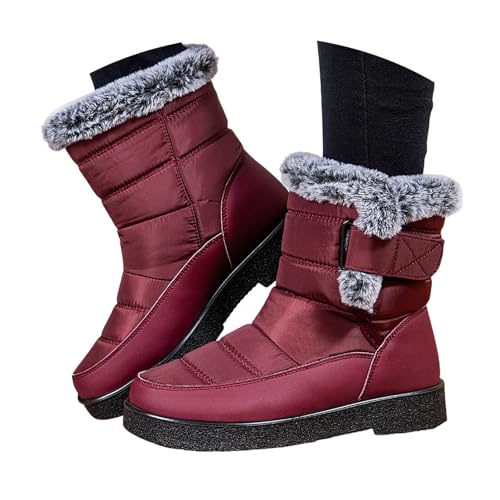 SKFLABOOF Schneestiefel Damen Winterschuhe Trekkingschuhe Winterstiefel Damen Gefüttert Outdoor Snow Boots Rutschfeste Rot 40 von SKFLABOOF