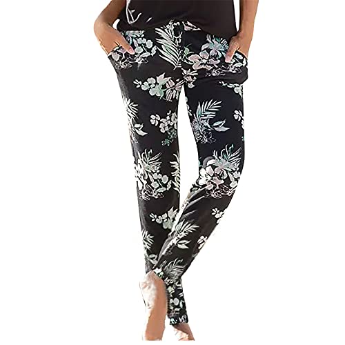 SKFLABOOF Sommerhose Damen Leichte Blumen Boho Stoffhose Schlupfhose Bequeme & Lockere Culotte Hose Sommer Dünne Strandhose Freizeithose Haremshose Mit Gummizug Lang Pluderhose Viskose Hosen von SKFLABOOF