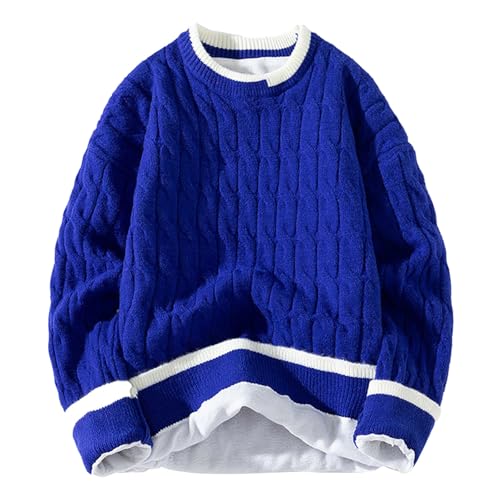 SKFLABOOF Strickpullover Herren Einfarbig Arbeitspullover Winterpullover Sweater Pärchen Herrenpullover Langarm Pullover Herren Ohne Kapuze Grobstrickpullover 00b Blau M von SKFLABOOF