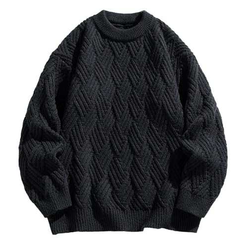 SKFLABOOF Strickpullover Herren Warm Winterpullover Grobstrickpullover Baumwolle Pullover Herren Ohne Kapuze Arbeitspullover Sweater Herrenpullover Schwarz 3XL von SKFLABOOF