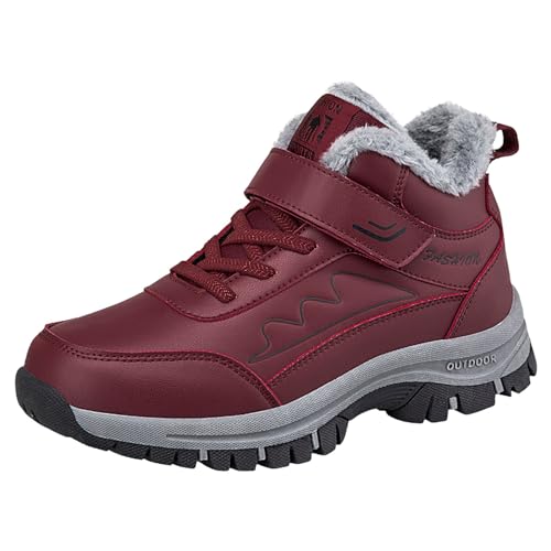 SKFLABOOF Trekkingschuhe Damen Outdoor Übergangs Hiking Jagdstiefel Schneestiefel Bergschuhe Warm Wasserdicht Gefüttert Kletterschuhe Schneeschuhe Expedition Winter Regenschuhe Rot 37 von SKFLABOOF