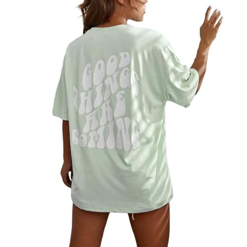 SKFLABOOF Tshirt Damen Oversize Sport Shirt Bluse mit Backprint Aesthetic T-Shirt Gym Oberteil Shirts Oversize Mit Aufdruck Rundhals Basic T Shirts Coole Sachen für Teenager Mädchen von SKFLABOOF