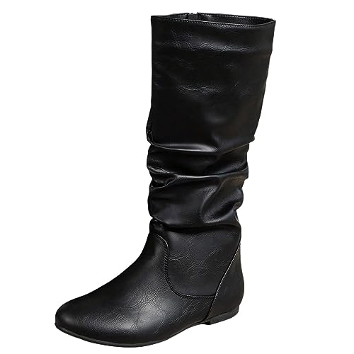 SKFLABOOF Weitschaftstiefel Damen Winterstiefel Flache Stiefel Elegant Chelsea Boots Damenstiefel Schwarz 37 von SKFLABOOF