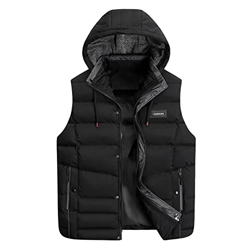 SKFLABOOF black friday angebote 2024, Daunenweste Herren mit Kapuze Ärmellose Weste Strickweste Ärmellos Arbeit Outdoor Wintermantel Daunenjacke Männer Jacke Schwarz, 5XL von SKFLABOOF