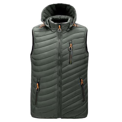 SKFLABOOF meine bestellungen anzeigen, Ärmellose Weste Herren Outdoor Steppweste mit Kapuze Kapuzenweste Softshell Jacken Vest Collage Jacke Mann Vintage AG, XL von SKFLABOOF