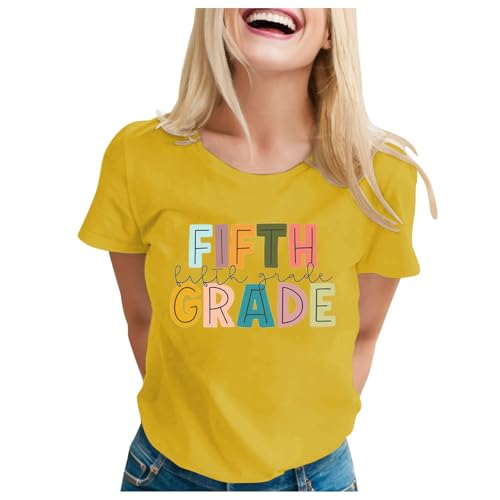 Sale Angebote, Back to School Shirts - Damen Fifth GradeTeacher Skirt Back to School T Shirt Geschenk First Day Gift Outfits Preschool Shirts 1st of Funny Tshirts Gelb, XL von SKFLABOOF