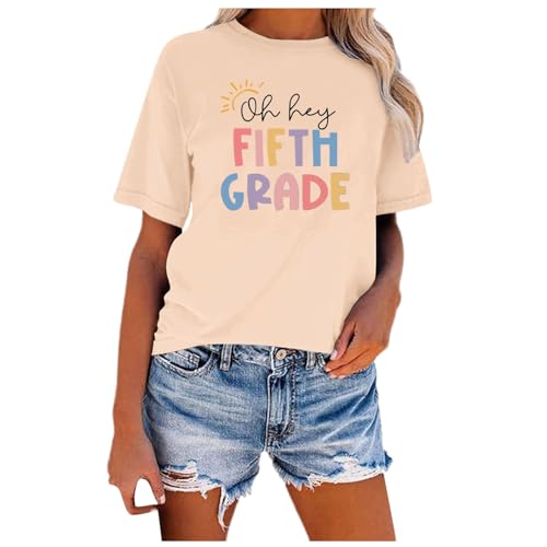 Sale Angebote, Back to School Shirts for Teachers - Damen Oh Hey Fifth GradeFunny Teacher Shirts School Outfits Cute T Crew Sportshirt Mädchen Women Outfit Beige, S von SKFLABOOF