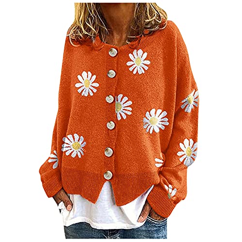 Sale Angebote, Cardigan Damen - Leichte Strickjacke Damen Bolerojacke Bolero Damen Strick Pullover Strickjacke Kurze Crop Elegant Strickjacken Strickjacke Damen Orange, XXL von SKFLABOOF