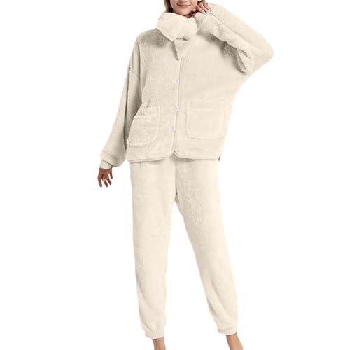 Sale Angebote, Damen Schlafanzug Winter Stitch Pyjama Oberteile Schlafanzugoberteile Für Hausanzug Flauschiger Damenpyjamas Beige, XL von SKFLABOOF