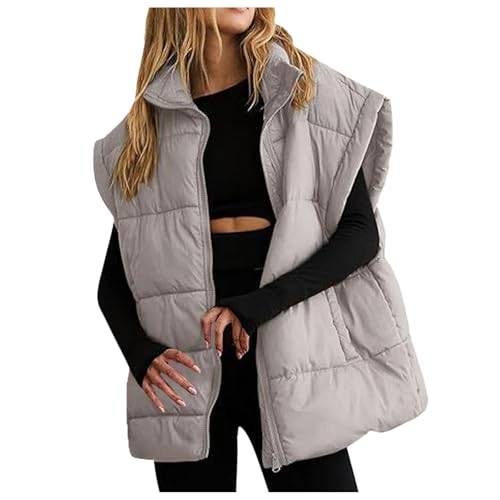 Sale Angebote, Damenweste Steppweste Damen Leicht Leichte Ärmellose Jacke Damenwesten Große Größen Weste Elegant Outdoor Grau, M von SKFLABOOF