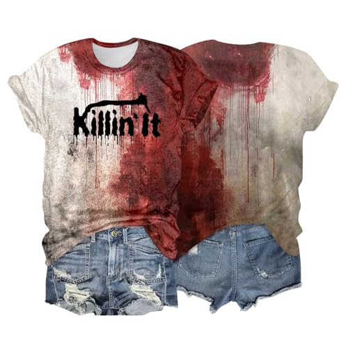 Sale Angebote, Halloween Blutiges T-Shirt - Lustige Kostüme Bloody Horror Kostüm Fun-T Kurzarm Tshirts Shirt Hallowee Pullover Oberteil Schwarz, S von SKFLABOOF