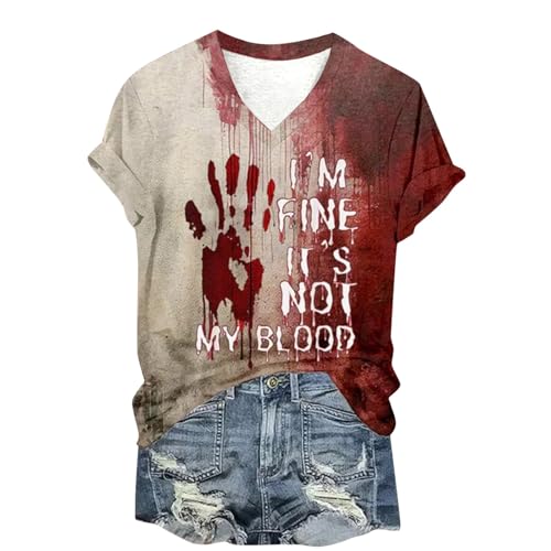 Sale Angebote, Halloween Blutiges T-Shirt - Pyjama Bloody Festival Tunika Blood Lustige Tshirts Damen Lustig T Shirt Ausgefallene Oberteil Rot, XL von SKFLABOOF