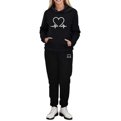 Sale Angebote, Jogginganzug Damen Herren Set - Einfarbig Trainingsanzug Herren Löwenzahn Sportanzug Herz-EKG Tracksuit Y2K Hausanzug Damen Herren Smile Elegant Streatwear 003b Schwarz, XL von SKFLABOOF