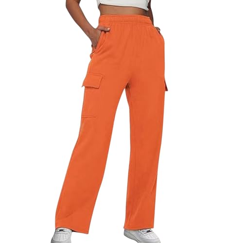 Sale Angebote, Meine bestellungen, Capri Sporthose Damen Lockere Sommerhose Baggy Hosen Joggpants Elegant Sweatpants Jogginghose Breite Leichte Outdoor Hose Orange, XXL von SKFLABOOF