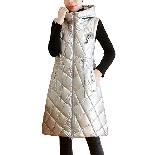 Sale Angebote, Puffer Jacket, Daunenmantel Damen Lang Jacke Softshelljacke Für Damensteppmäntel Wintermantel Elegant Winter Daunenmantel+Damen Mantel Warm Daunenjacke Silber, XXL von SKFLABOOF