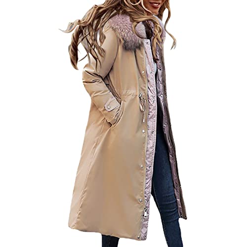 Sale Angebote, Puffer Jacket, Daunenmantel Lang Damen Outdoorjacke Daunenjacke Oversize Mantel Winterjacke Grosse Grössen Winter Lightweight Langer Wintermantel Warm Khaki, XXL von SKFLABOOF