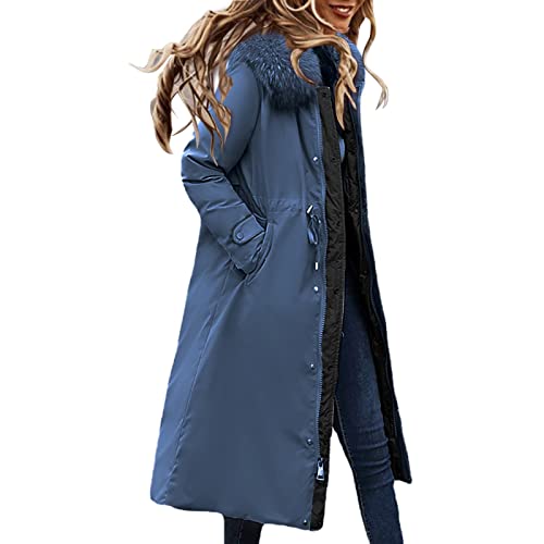 Sale Angebote, Puffer Jacket, Daunenmantel Lang Damen Wintermantel Lange Winterjacke Knielang Softshell Mantel Für Winterjacken Warm Softshellmantel Blau, XL von SKFLABOOF