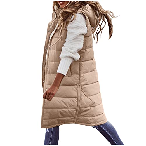 Sale Angebote, Puffer Jacket, Winterjacke Damen Puffer Lang Outdoorjacke Mantel Softshellmantel Für Daunenjacke Winter Frauen Dicke Jacke Khaki, M von SKFLABOOF