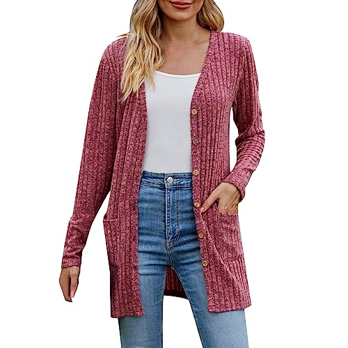 Sale Angebote, Pullover Für Damen - Strickjacken Für Damen Boleros Für Damen Bolero Damen Kurze Crop Strickjacken Jacke Elegant Knöpfe Strickjacken Damen Strickjacke Rot, XL von SKFLABOOF