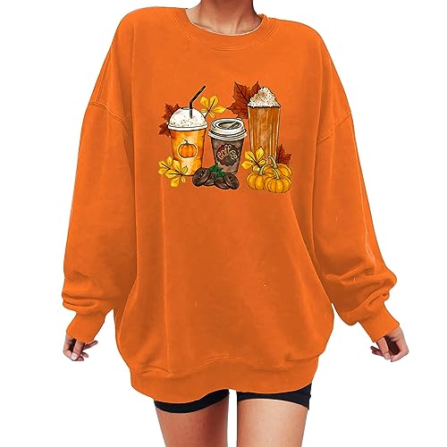 Sale Angebote, Pullover Teenager Mädchen Pulli Damen Oversize Ausgefallene Oberteile Bekleidung T Shirt 10 Jahre Langarmshirt Sweater Party Outfit Office Orange, XXL von SKFLABOOF