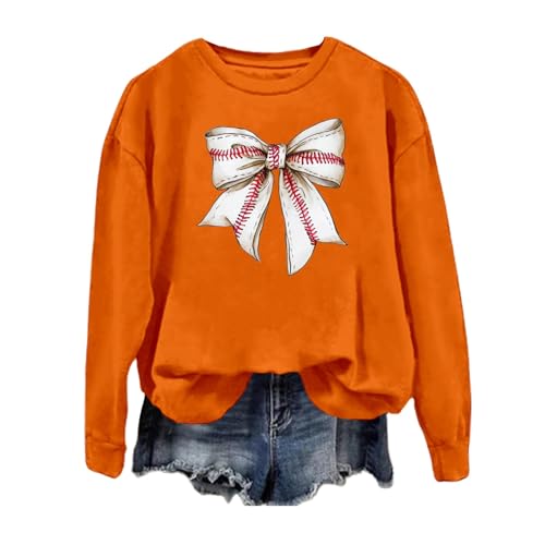 Sale Angebote, Pullover Teenager Mädchen Tops Sport Damen Für Langarm Shirts Longpullover Shirt Oversize Sweatshirt Winter ohne Kapuze Warm Orange, L von SKFLABOOF