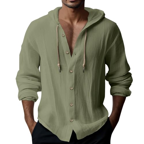 Damen Mode Sale, Leinenhemd Herren - Langarm Hemden mit Kapuze Sommer Hoodie Hawaii Hemd Männer Einfarbig Lässig Sommerhemd Freizeithemden Langarmshirt Linen Kapuzenhemd 001p AG, XXL von SKFLABOOF