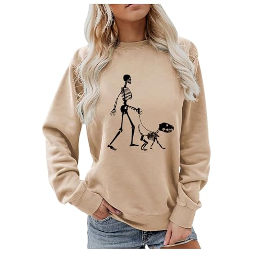 Sale Angebote, Sweatshirt Damen Halloween Pullover Kostüme Fall Outfit Oberteil Modische Oberteile Sweater Y2k Pulli Kostüm Khaki, XXL von SKFLABOOF