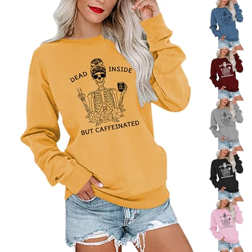 Sale Angebote, Sweatshirts Für Damen - Oversize Shirt 2000s Clothes Longsleeve Sport Oberteile Klamotten Mädchen Vintage Pullis Basic Langarmshirt Women's (Gelb, L) von SKFLABOOF