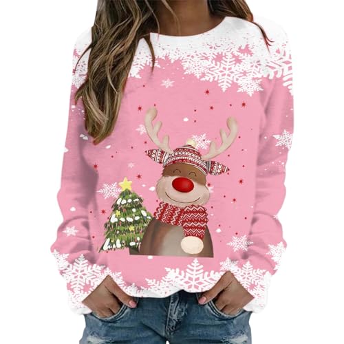 Sale Angebote, Weihnachtsoutfit Damen Langarmshirt Sweater Fall Women Lieblingsstück Pullover Winter Italienische Mode Weihnachtskleid Lustig Bekleidung Rosa, M von SKFLABOOF