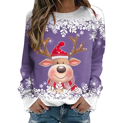 Sale Angebote, Weihnachtspullover Damen Autumn Clothes Damenpullover Coole Pullover Schickes Oberteil Weihnachtspulli Langarmshirt Teenager Mädchen Lila, XXL von SKFLABOOF