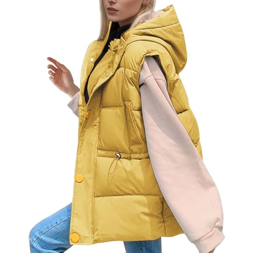 Sale Angebote, Westen Damen Steppweste Damenwesten Ärmellos Weste Dünn Leicht Leichte Elegant Outdoor Ärmellose Jacke Puffer Gelb, L von SKFLABOOF