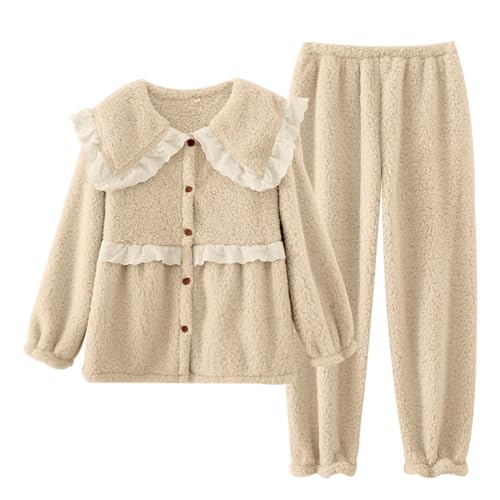 Sale Damen, Kuschel Pyjama Damen Lang Pijama Paar Schlafanzug Flanell Fleece Set Hose Und Oberteil Pijamas Herren Winter Khaki, M von SKFLABOOF